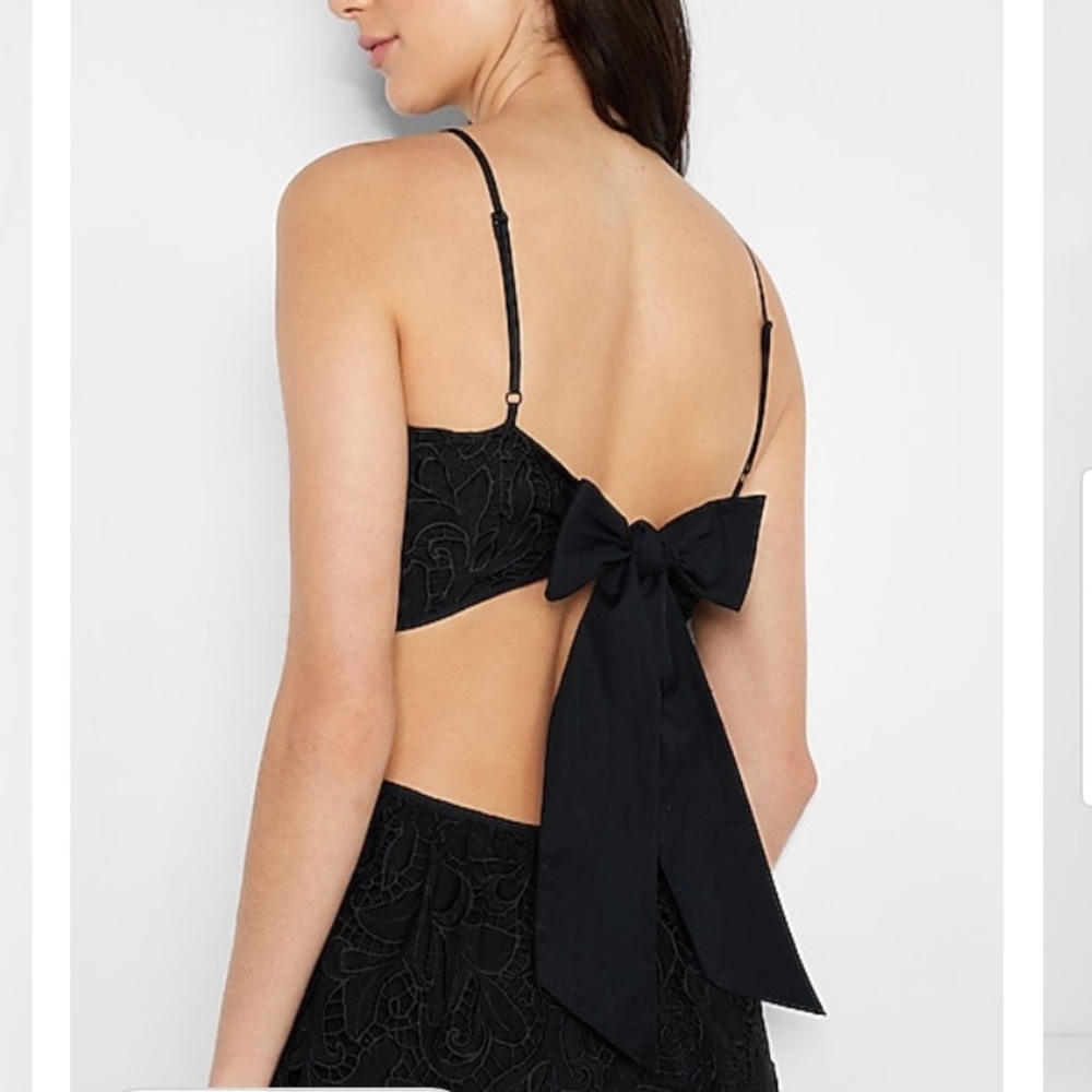 NWT Express Lace Bow Tie Back Side Cutout Black Midi Dress - Picture 2 of 6